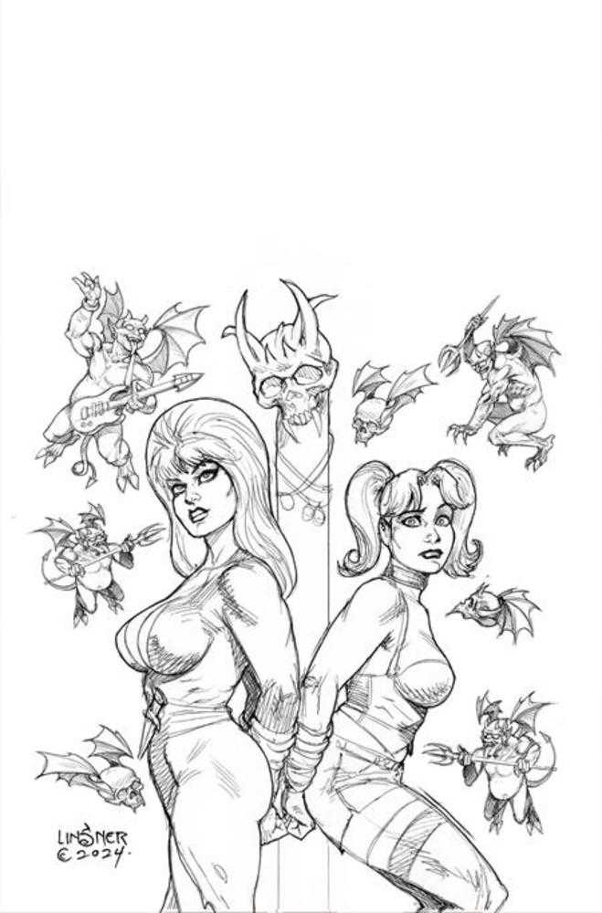 Harley Quinn X Elvira (2025) #2 Cover U Joseph Michael Linsner Line Art 1:10 Virgin FOC Bonus Variant